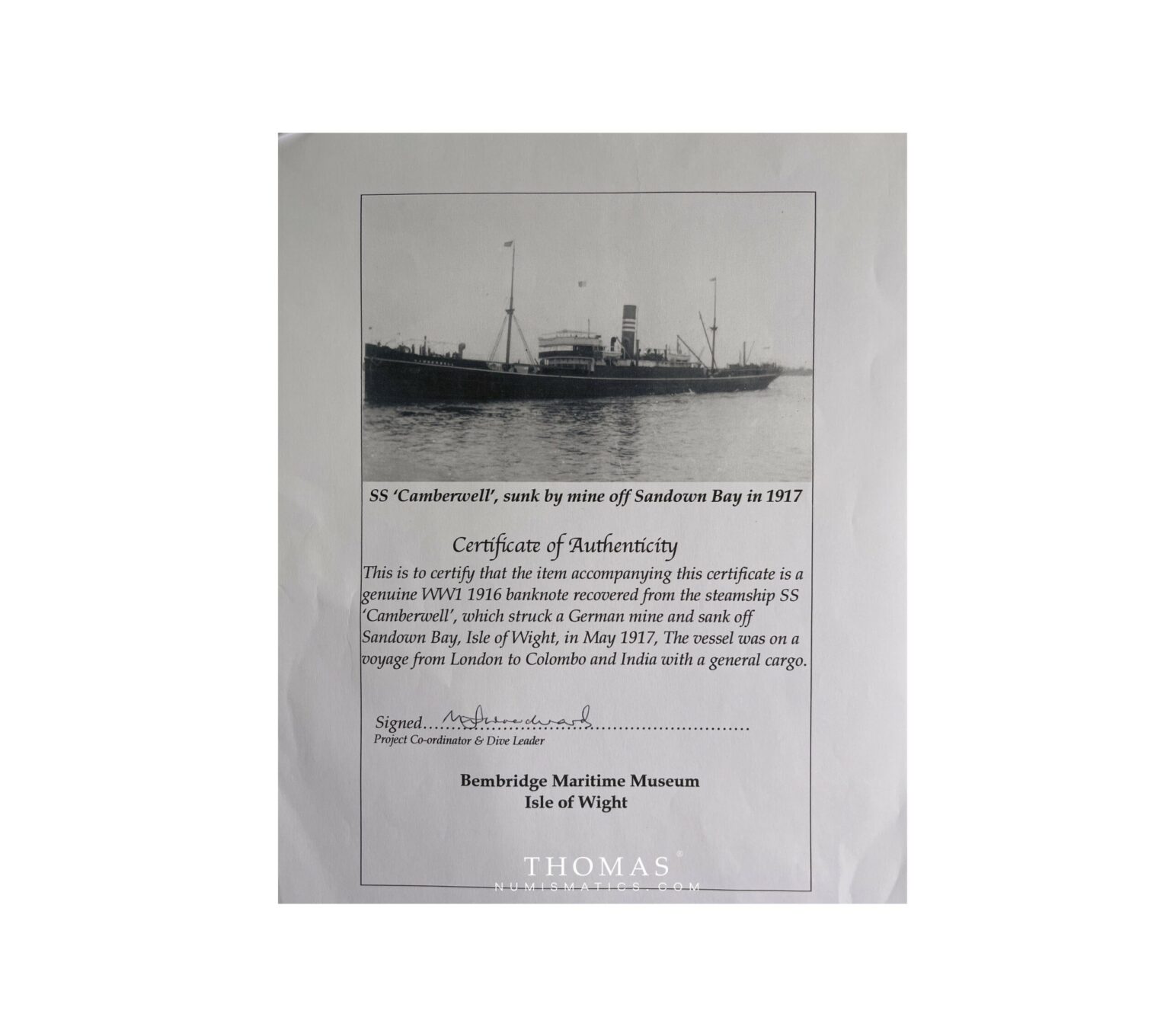 British India - Banknotes 10 rupees 25-11-1916 - shipwreck Camberwell ...