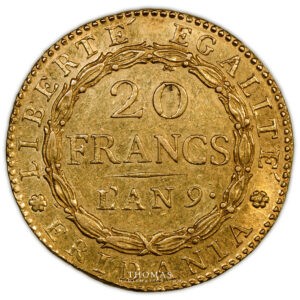 20 francs en or marengo Italie de AN9 Turin