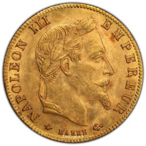 5 francs or 1866 A Napoleon III PCGS MS 63 avers