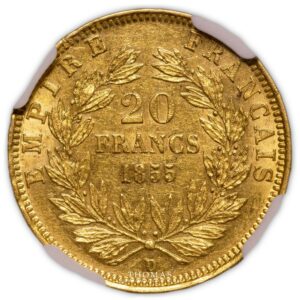 Gold - 20 Francs or Napoleon III 1855 D var little lion NGC AU 58