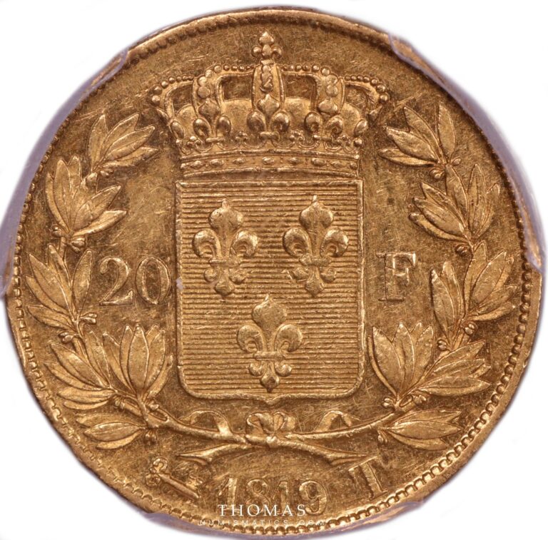 Louis XVIII - gold 20 Francs or - 1819 T PCGS AU 53