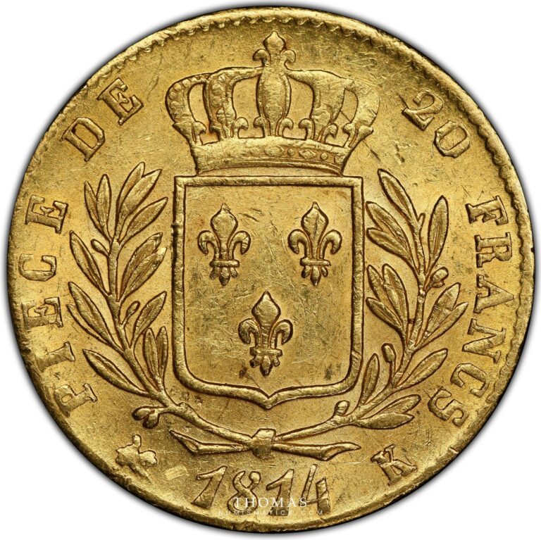 Louis XVIII - gold 20 Francs or - Buste Habillé - 1814 K Bordeaux - PCGS AU 58