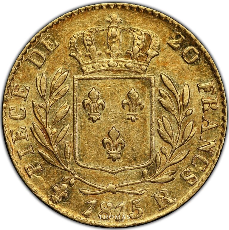 Louis XVIII - gold 20 Francs or - Buste Habillé - 1815 R Londres - PCGS AU 53