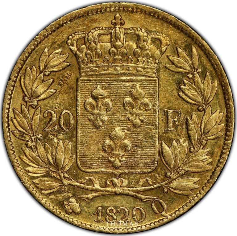 Louis XVIII - Gold - 20 Francs or - Tête Nue - 1820 Q Perpignan - PCGS AU 55