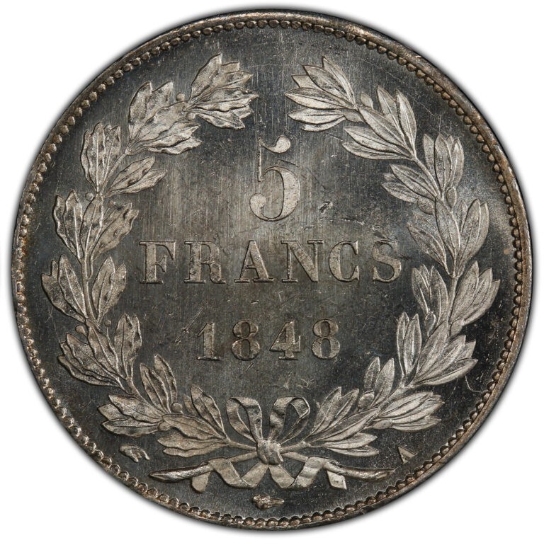 5 francs 1848 A Louis philippe PCGS MS 65 revers