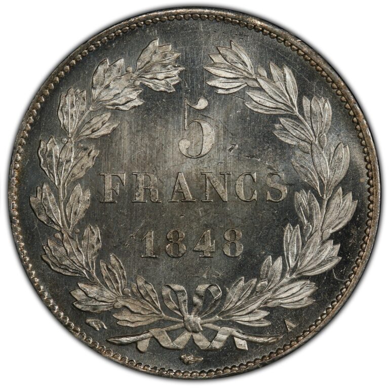 5 francs 1848 A Louis philippe PCGS MS 65 reverse