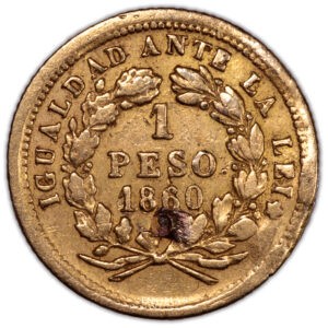Chili – Peso or 1860 – Santiago – 2 revers
