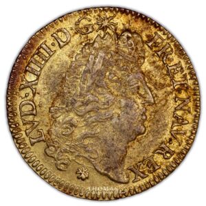 gold Louis or a lecu 1690 E tours Louis XIV treasure of plozevet obverse
