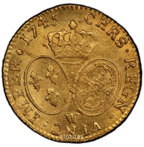 Gold Louis or bandeau 1745 W Lille PCGS MS 64 reverse