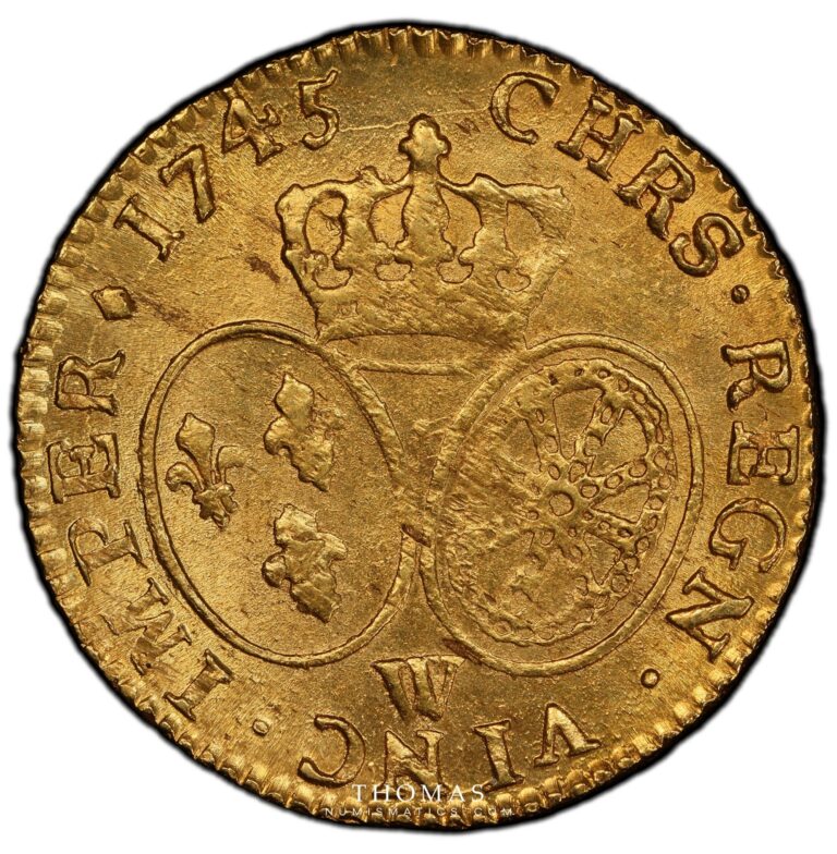 Gold Louis or bandeau 1745 W Lille PCGS MS 64 reverse
