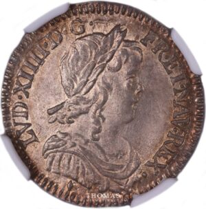 Louis XIV - 1/12 Ecu a la meche longue - 1659 Aix - NGC MS 66