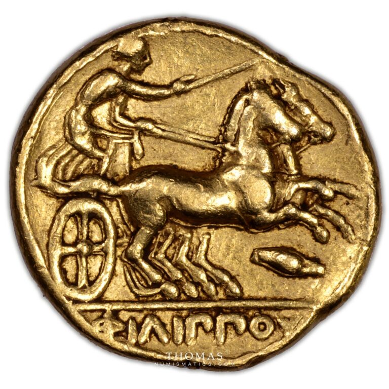 Macédoine – Philippe II – Statère or – Pedigree Bourgey 1975 reverse gold