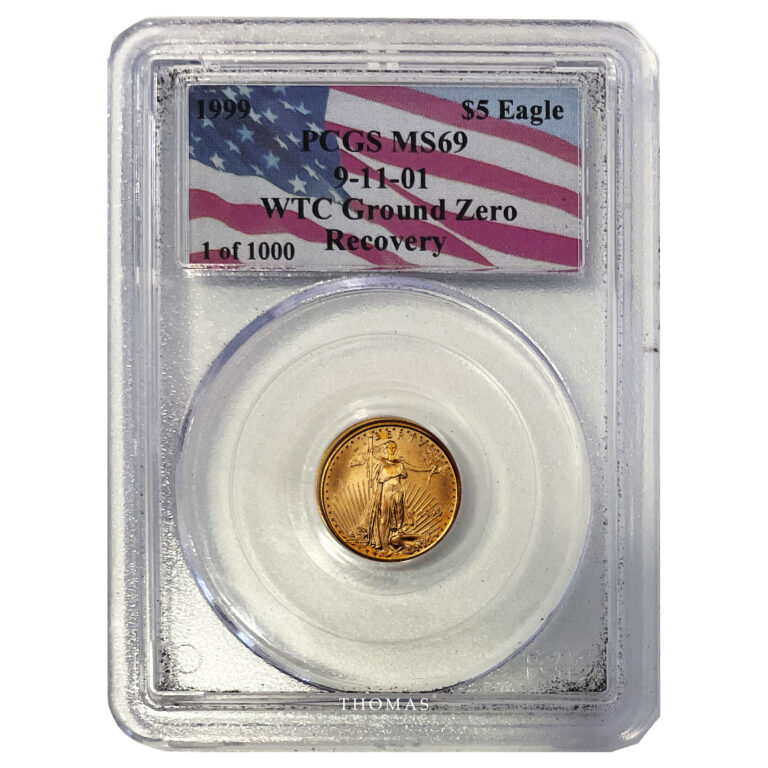 Coin United-States -  Gold - 5 dollars American Eagle - 1999 - PCGS MS 69 - WTC Ground Zero slab