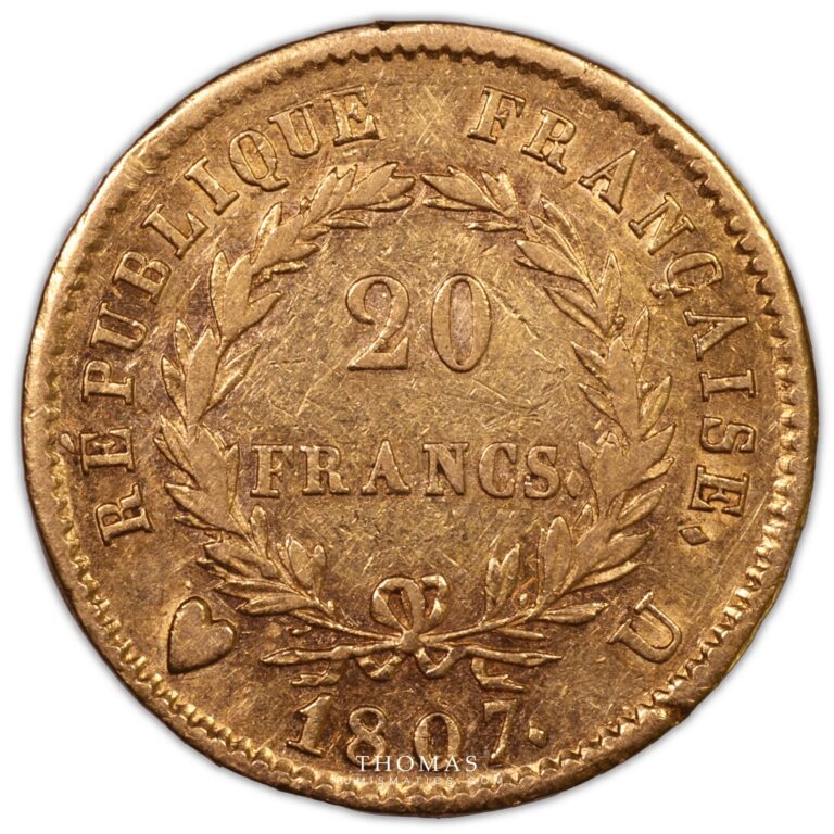 Gold 20 francs or 1807 U turin reverse