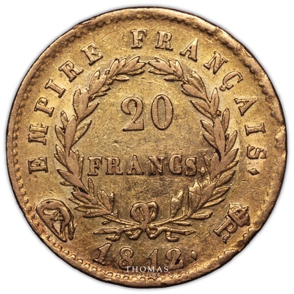 revers de 20 francs or de napoléon Ier 1812 atelier de Rome