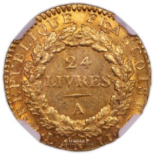gold 24 livres convention or 1793 A NGC MS 63 reverse