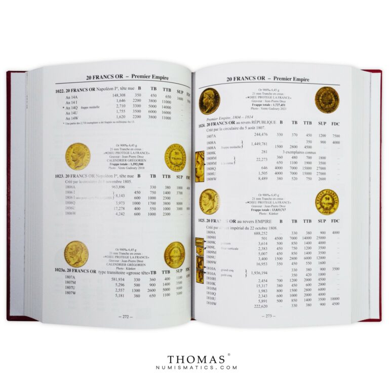 Pages intérieures du livre de cotation de 2021 des éditions gadoury sur les monnaies françaises de 1789 à 2021