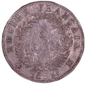 5 francs napoleon 1809 marseille revers