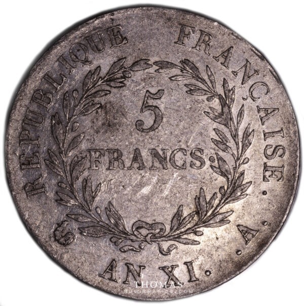5 francs napoleon an XI revers