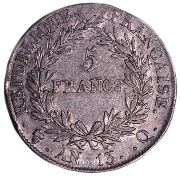 5 francs napoleon I AN 13 Q revers