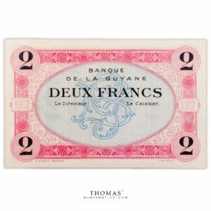 Billet 2 francs guyanne revers