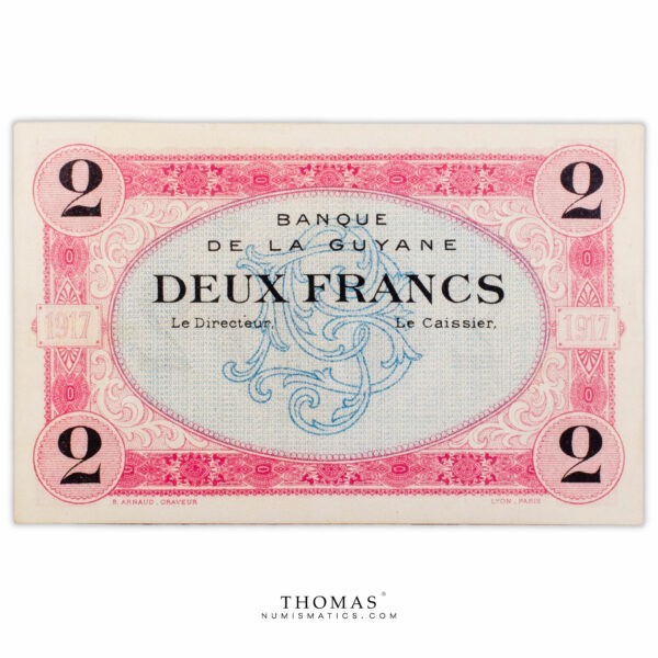 Billet 2 francs guyanne revers