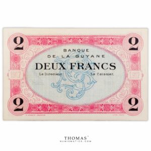 Billet 2 francs guyanne revers