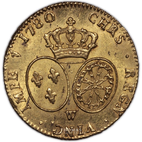 Louis XVI – Double Louis d’or au buste habillé – 1780 W – Lille – 9240 exemplaires revers