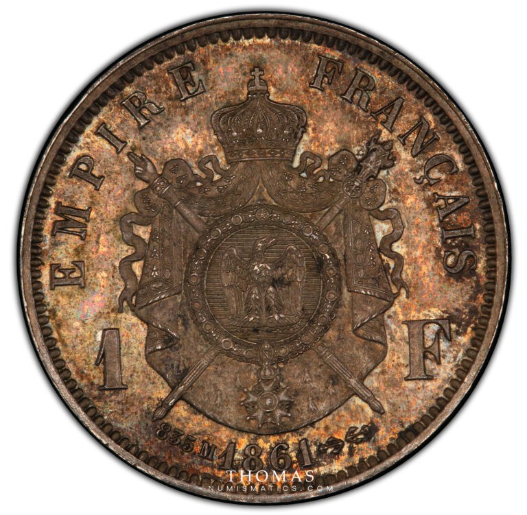 1 franc essai napoleon 1861 E revers PCGS SP 64