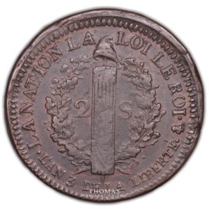 2 sols flan large 1791 A reverse