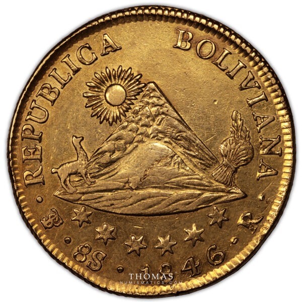 Bolivie – 8 Escudos or 1846 – Potosi revers
