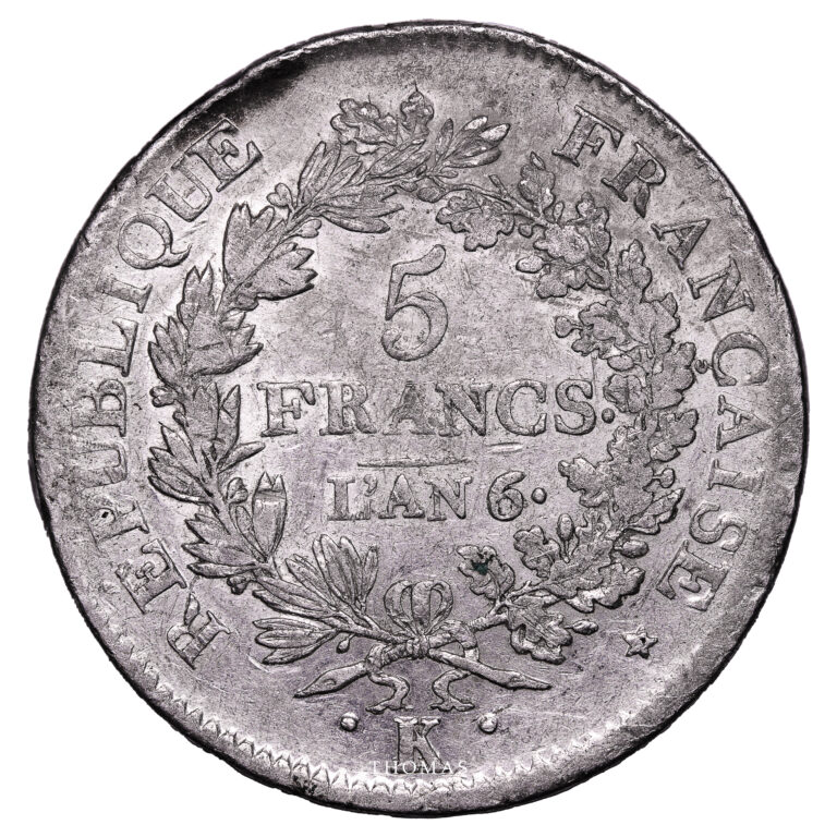 Monnaie - France Directoire - 5 Francs Union et Force - An 6 K Bordeaux-Revers
