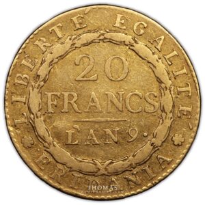 20 francs or marengo reverse gold an 9