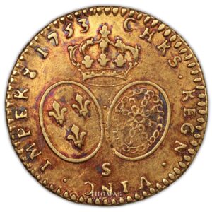 gold louis xv demi louis bandeau or 1753 S reverse