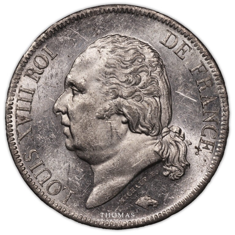 Louis XVIII – 5 Francs 1824 W – Lille avers