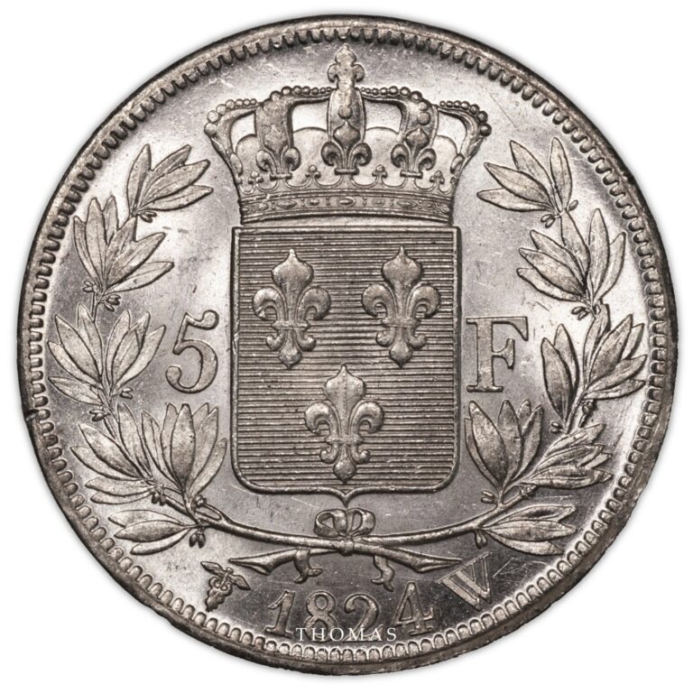 Louis XVIII – 5 Francs 1824 W – Lille reverse