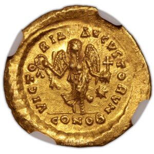 Théodose II – Tremissis or – Constantinople – NGC MS strike 5-5 – surface 4-5 reverse gold