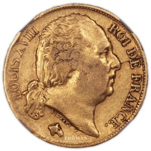 20 francs or 1824 marseille louis XVIII avers