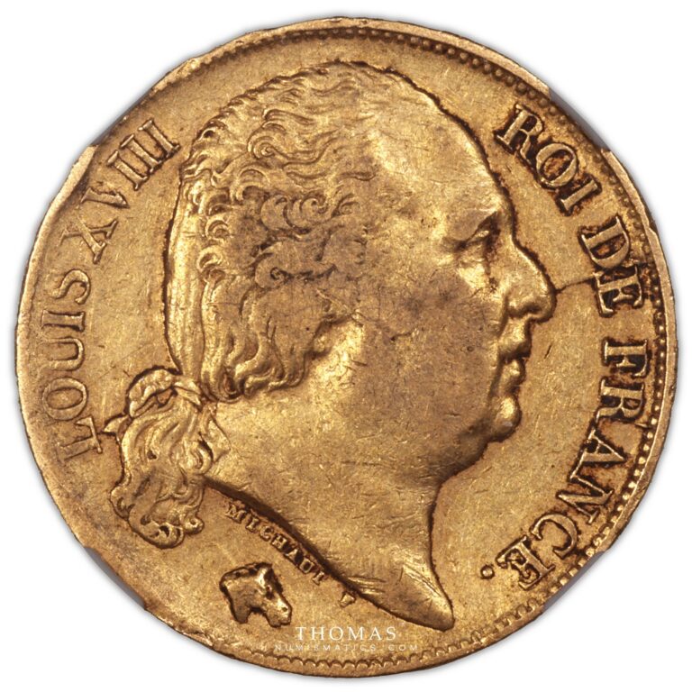 Gold 20 francs or 1824 marseille louis XVIII obverse