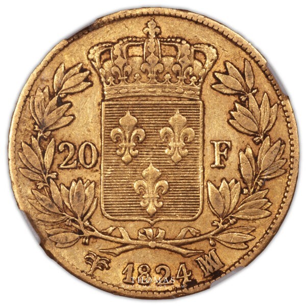 20 francs or 1824 marseille louis XVIII revers