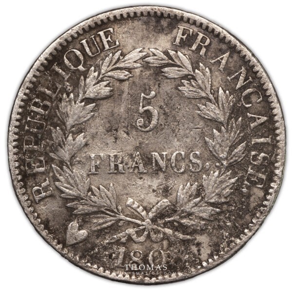 5 francs 1808 U Turin revers