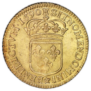 Monnaie - France Louis XIV – Louis d’or a l'ecu – 1690 E Tours - Trésor de plozevet-Revers