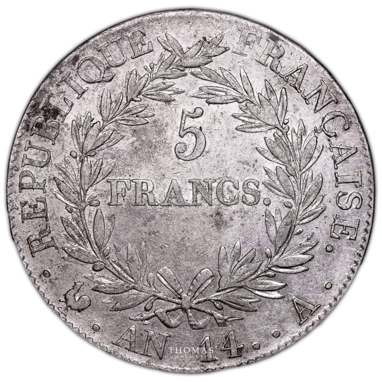 Monnaie France - Napoléon Ier - 5 Francs Argent An 14 A Paris-Revers