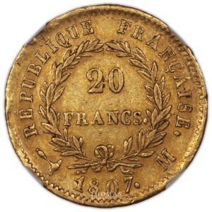 Napoleon I 20 francs or 1807 M toulouse revers