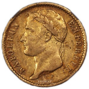 20 francs or 1808 W Lille Napoleon I avers