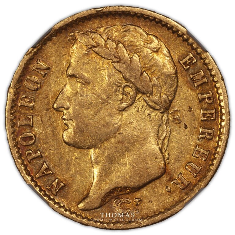 Gold 20 francs or 1808 W Lille Napoleon I obverse
