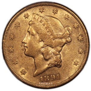 Etats-unis – 20 Dollars or 1891 S san Francisco – Liberty Head – PCGS AU 55 -1