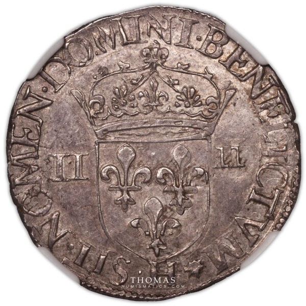 Henri III – Quart d’écu – 1578 H – La Rochelle – NGC MS 61 avers