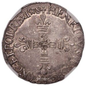 Henri III – Quart d’écu – 1578 H – La Rochelle – NGC MS 61 revers