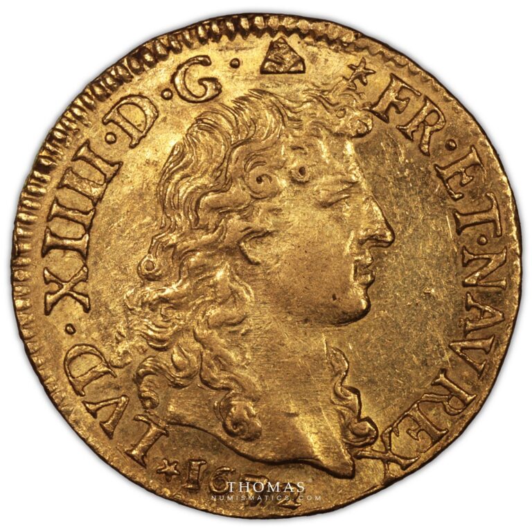 Louis XIV – Gold - Louis d’or à la tête nue – 1672 D Lyon obverse